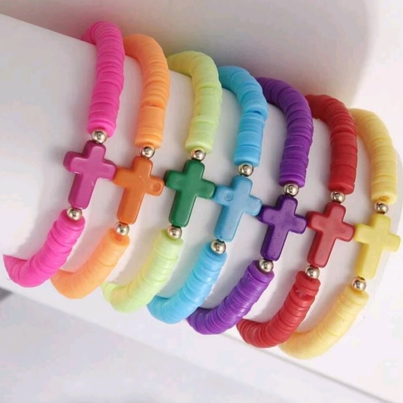 Kids Stackable Clay Beaded Bracelet with Cross-4 pcs Set - Picture 6 of 7